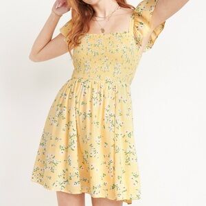 Yellow Floral Dress with Puff Sleeves
